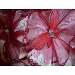 Tulle avec papillon blanc/bordeaux